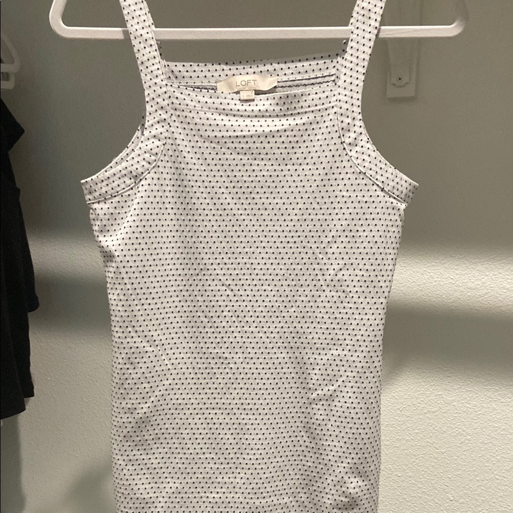 LOFT White and Gray Fitted Sleeveless Tank Top